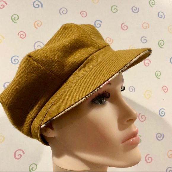 Authentic Burberry Gold/Camel Wool Cap Hat with Plaid Trim - Picture 2 of 11